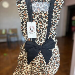 Vestido Estampado de Oncinha Com Laço Preto