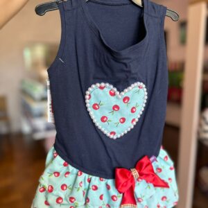 Vestido Azul Com Estampa De Cereja  e Coração - Laluna