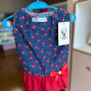 Vestido  Azul Com Vermelho Estampa De Cereja - Laluna