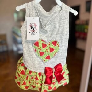 Vestido Cinza com Verde  Com Coração Estampado De Melancias - Laluna